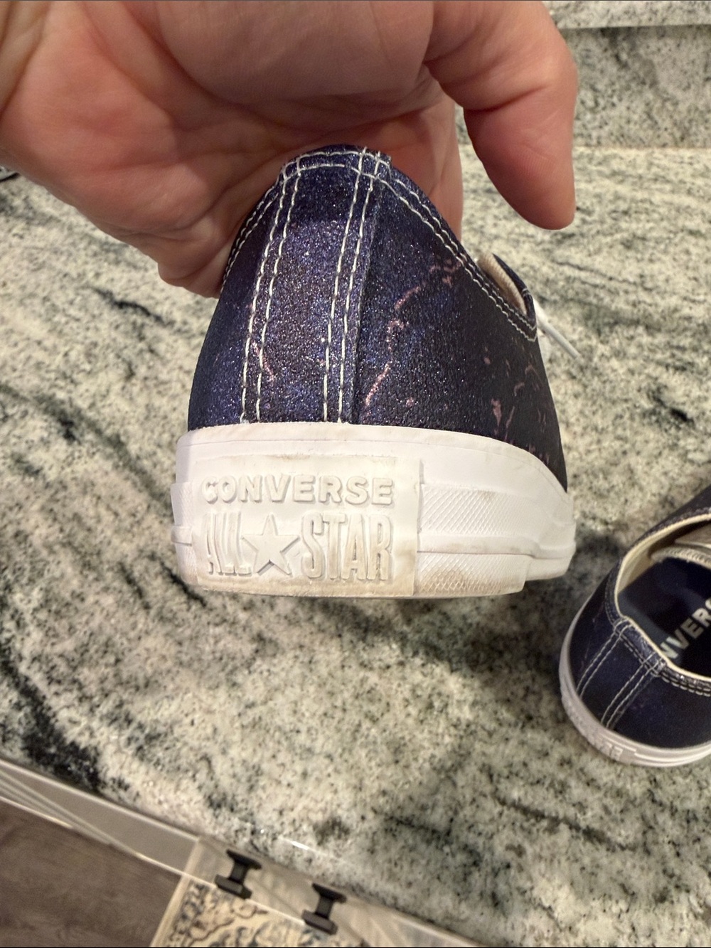 Converse Low-Top Sneakers in Navy/Purple with Silver Glitter Accent - Picture 15 of 16